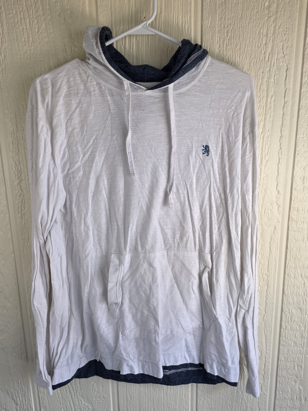 Men's  Lions Crest White Pullover Hoodie with Navy Trim, Size XL
